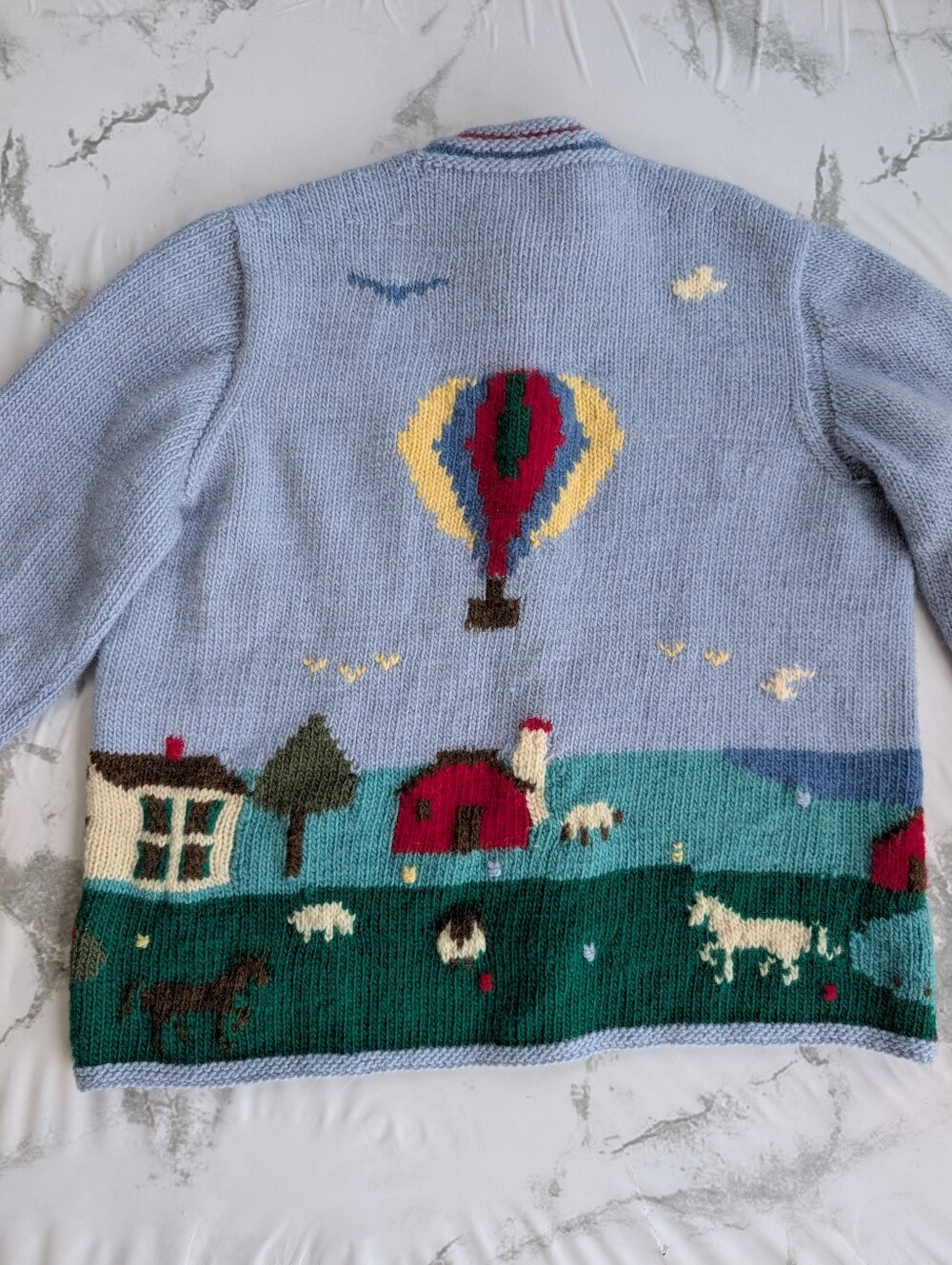 Rare Vintage Hand Knitted Graphic Hot Air Folk Sweater Cardigan Women's Large - Picture 3 of 11